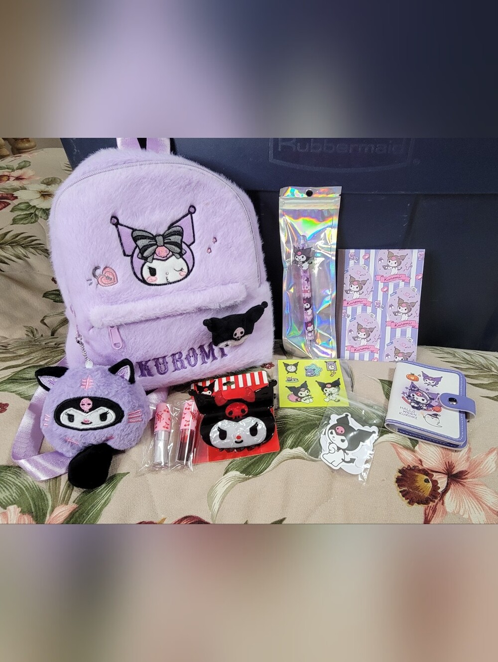 814- Sanrio Kuromi Plush Lavender Backpack with Matching Accessories